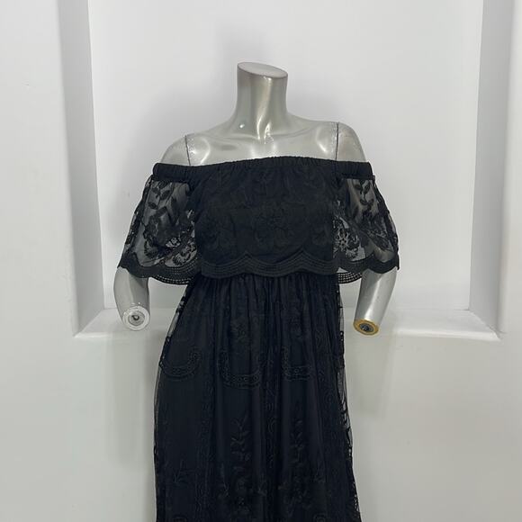 PinkBlush Off Shoulder Lace Overlay Maxi Black Dress Size S - Picture 9 of 16